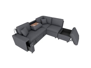 Canapé d'angle droit fixe OKWISH 4 places Tissu gris avec coffre de rangement
