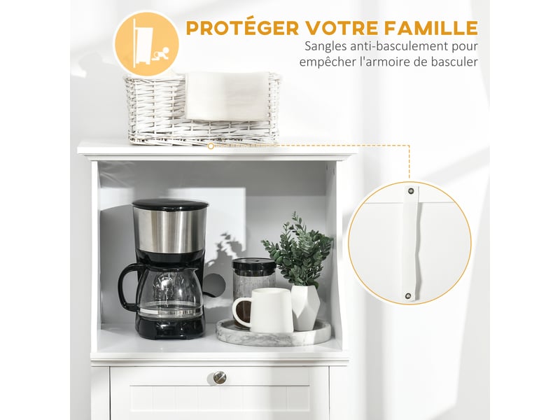  Meuble armoire micro-ondes pour cuisine avec 1 tiroir, 2 portes 60 x 40 x 122,5 cm - blanc - mdf  - Conforama W