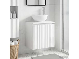 Vanité de lavabo mural, meuble de rangement blanc brillant 49.5x35x63 cm