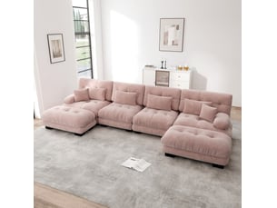 Canapé d'angle modulaire 406x145x81 cm u 4 places chenille rose