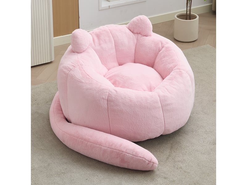  Fauteuil 1 places - 112x112x77cm - chat avec longue queue, chauffeuse rembourrée effet fourrure, sans montage - rose  - Conforama B