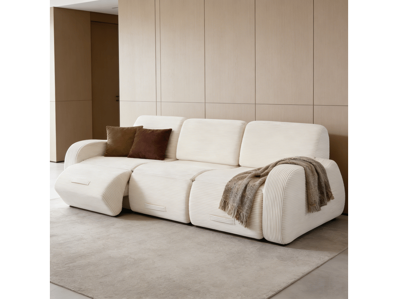  Canapé modulable 3 places convertible en velours côtelé beige 247x115x76 cm  - Conforama B