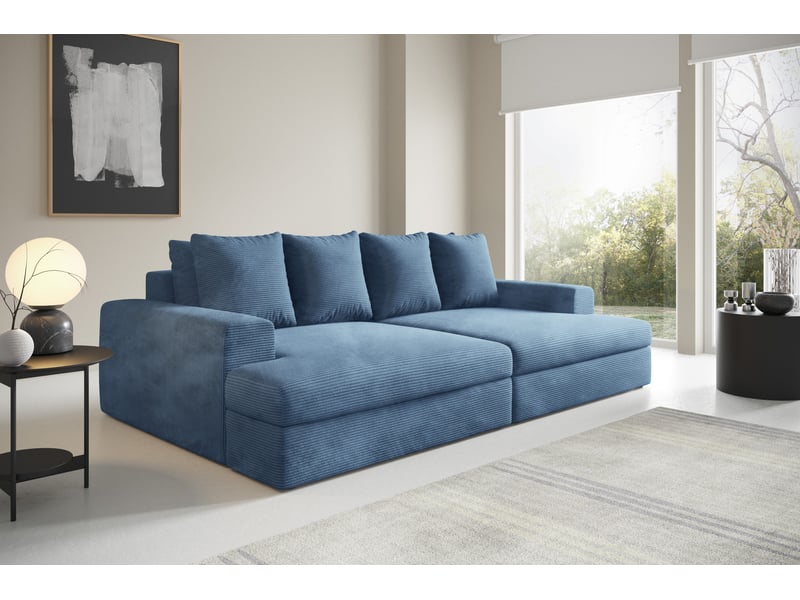 Canapé droit 4 places confort assise profonde en velours côtelé caldo bleu - Conforama B