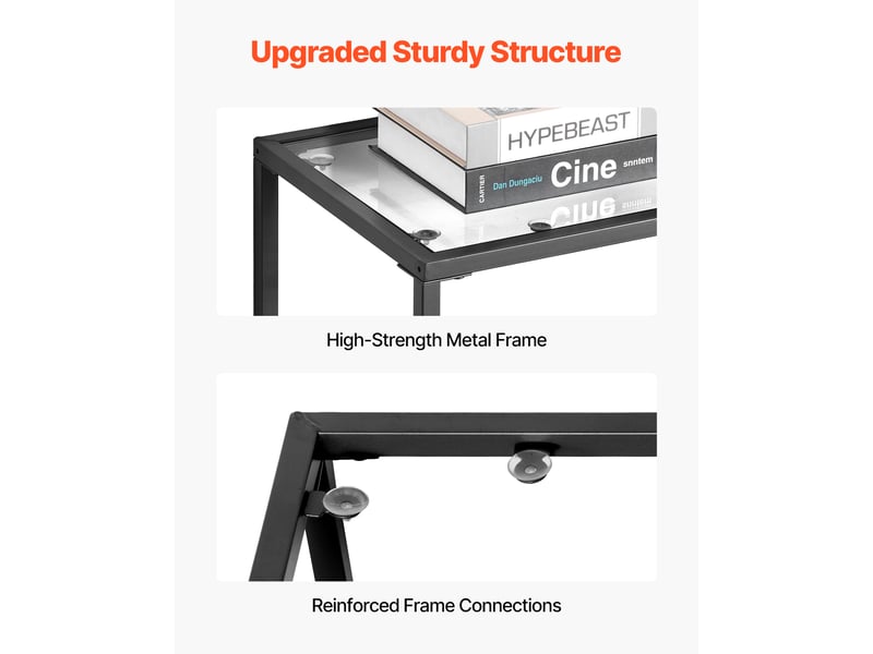  Vevor table console verre 3 niveaux, rectangulaire, moderne, noir.  - Conforama E
