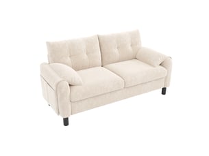 Canapé 2 places beige en tissu chenille scandinave compact modulable avec poches
