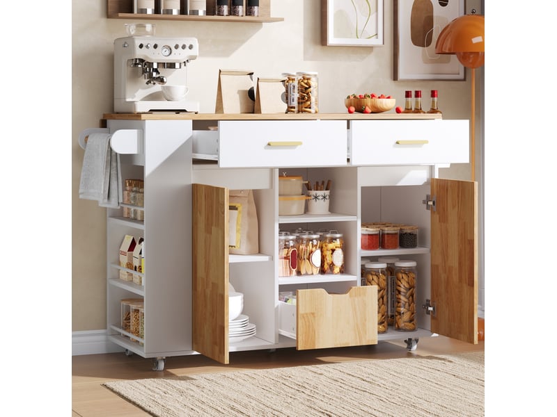 Desserte de cuisine mobile 120 x 71 x 90 cm, plateau rabattable, mdf blanc - Conforama E