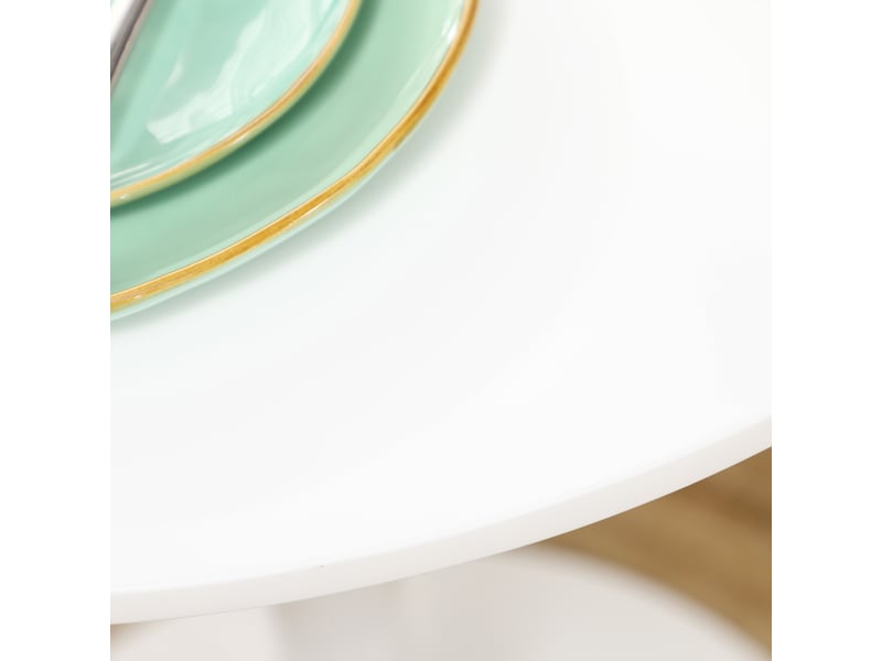  Table de salle à manger ronde 2 personnes gain de place - lpospi - pied central acier, mdf blanc ø70 × 75 cm  - Conforama C
