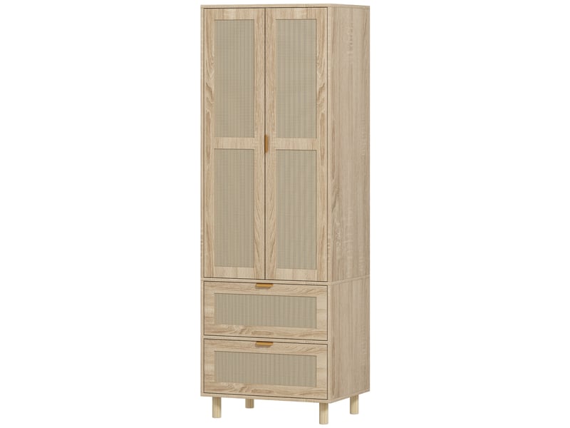 Armoire penderie 2 portes 2 tiroirs style bohème rotin  - Conforama E