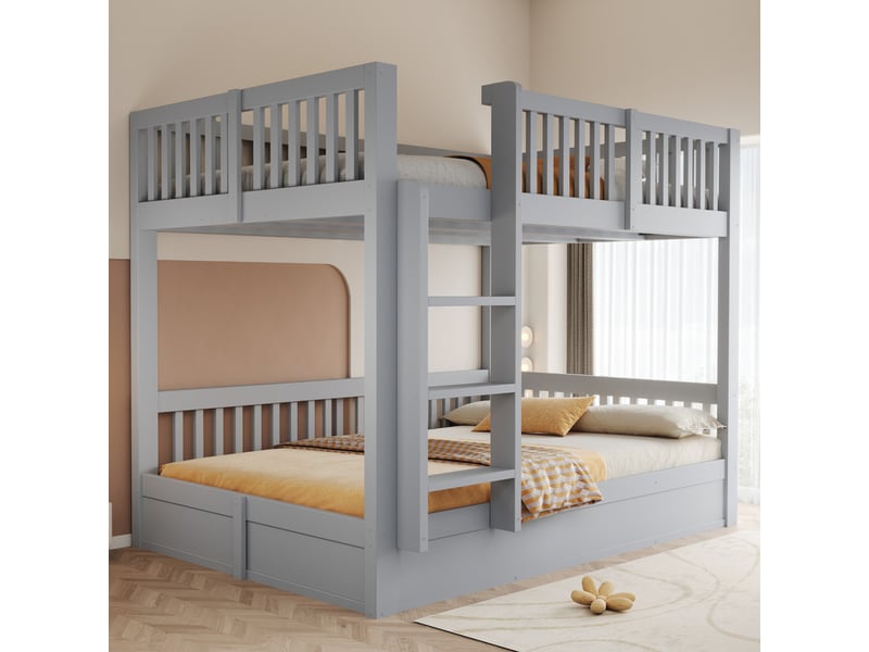 Lit superposé enfant 140x200, avec coffre hydraulique robuste, rangement intégré, gris - Conforama D