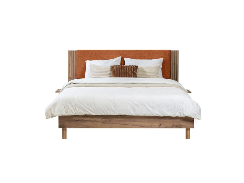  Bobochic lit lior lattes massives pieds en bois naturel orange 160x200 LIOR - Conforama A