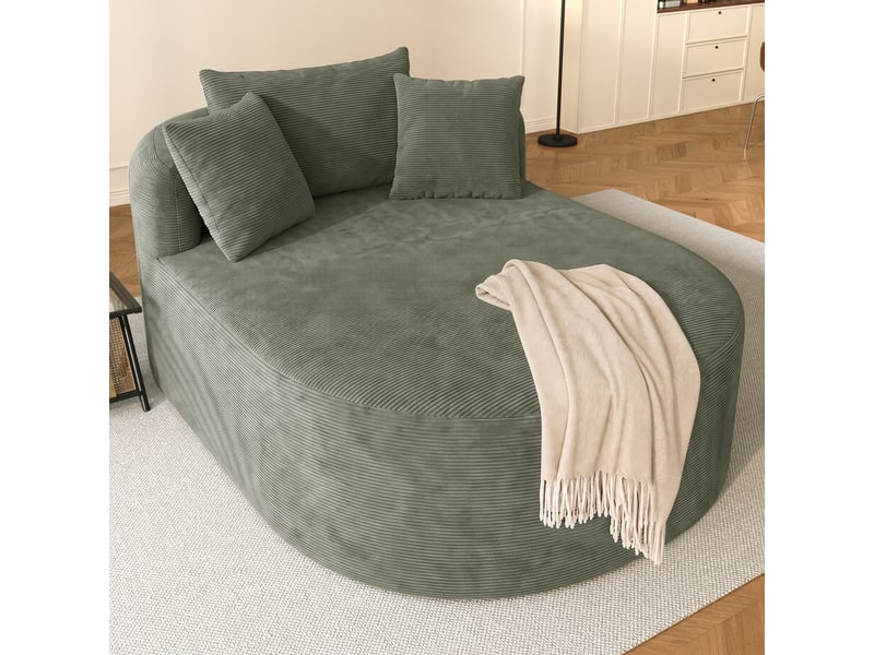  Fauteuil relax ovale à assise profonde  - sans montage, velours côtelé vert 170 × 112,5 × 83 cm  - Conforama B