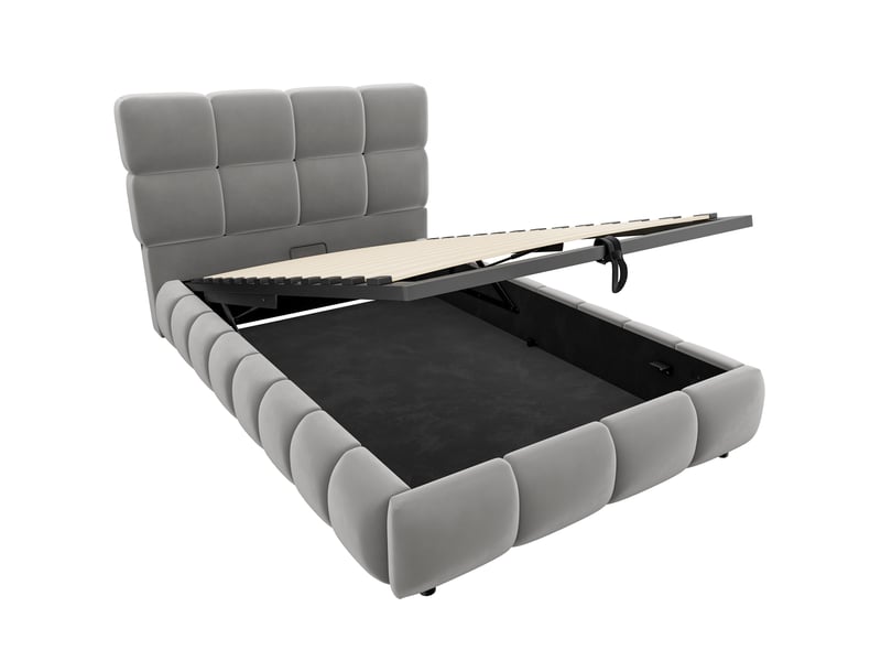 Lit coffre 90x200 cm - lit simple avec rangement hydraulique et led - tête de lit rembourrée - gris - Conforama R