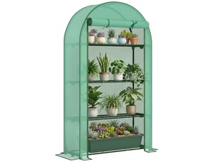 Serre d'extérieur avec 4 étagères, porte enroulable, bâche en pe et structure en acier, 105 x 45 x 160 cm, verte
