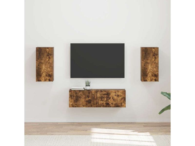  Ensemble de meuble tv - banc tv - meuble de rangement mural 4 pcs chêne fumé bois d'ingénierie  - Conforama B