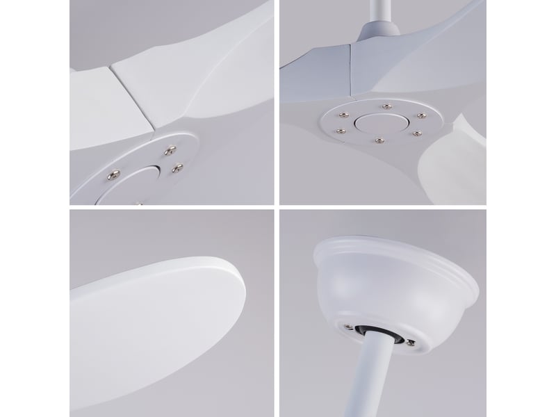  Ventilateur de plafond 70 pouces (176 x 176 cm) – blanc – 3 pales en bois, 6 vitesses, télécommande, sans éclairage  - Conforama D