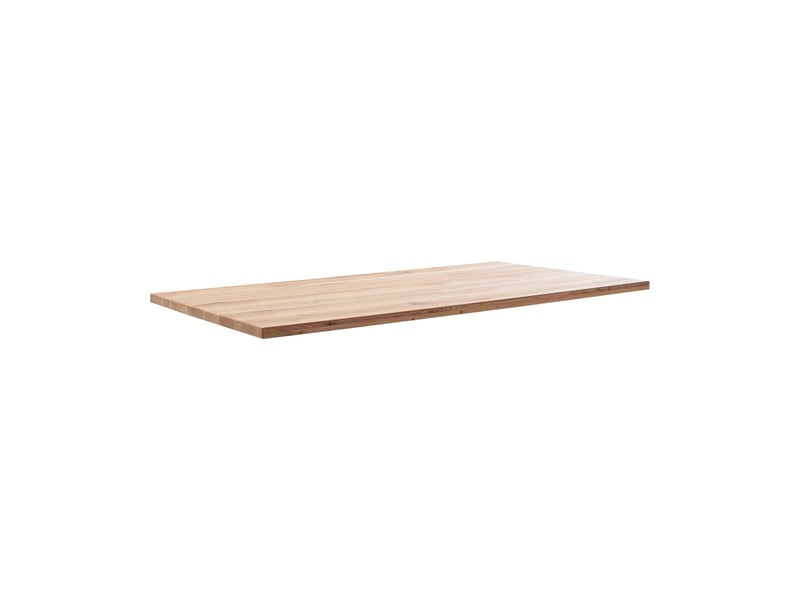  Table à manger avec bord droit coloris chêne massif et pieds en métal noir - longueur 220 x profondeur 100 x hauteur 76 cm  - Conforama D