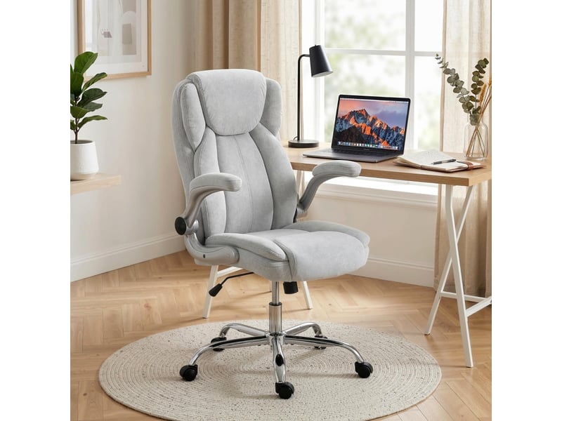 Fauteuil de bureau jarane ergonomique velours accoudoirs rabattables blanc crème - Conforama C
