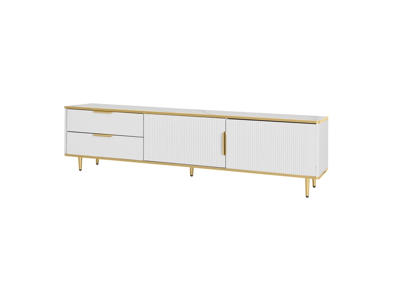 Meuble tv blanc et or 170 cm avec portes sculptées et tiroirs - Conforama A