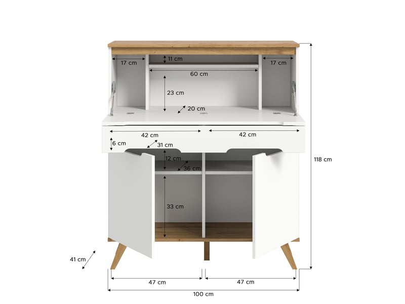 Secrétaire stockholm (lxhxp : env. 100x118x40 cm) blanc  - Conforama E