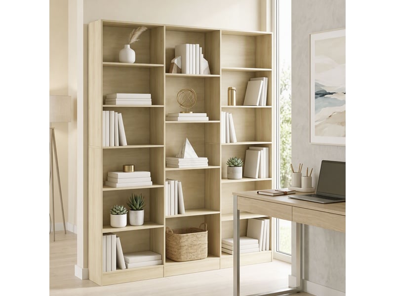  Bibliothèque 6 niveaux, étagère de rangement avec 17 compartiments et étagères réglables, 149 x 23,6 x 188 cm, chêne  - Conforama D