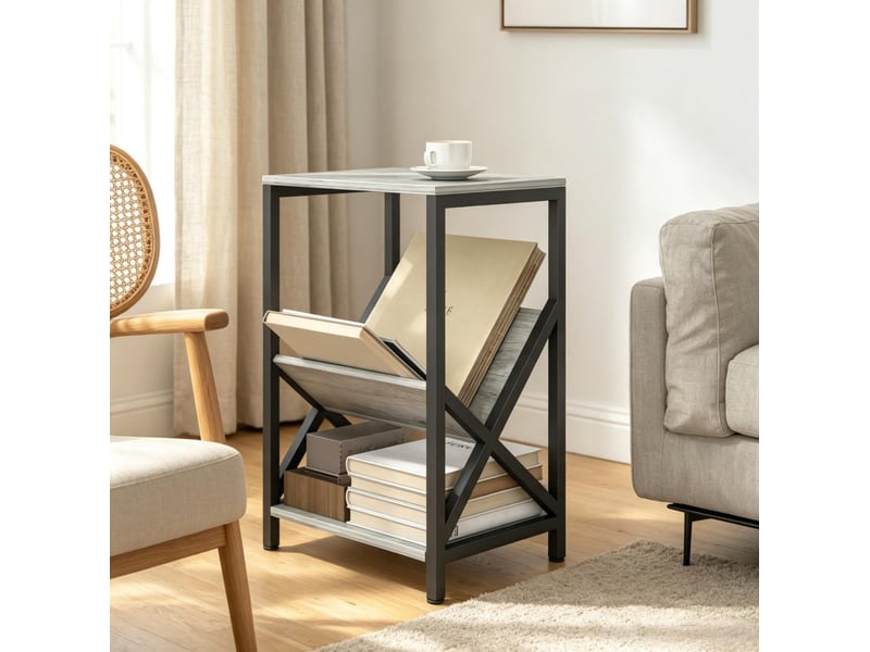  Table d'appoint 40x30x61 cm 3 niveaux panneau de particules et métal gris foncé  - Conforama B