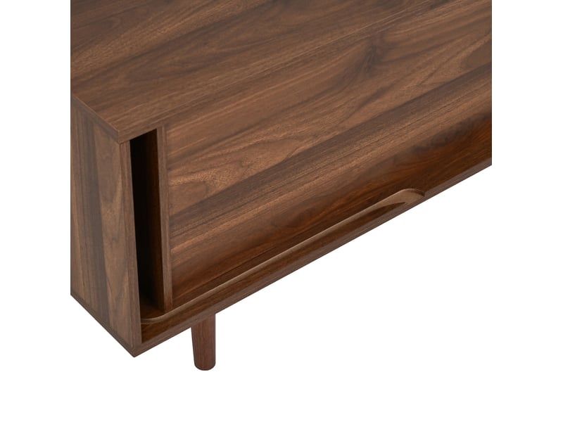  Meuble tv 165 cm en mdf avec 4 tiroirs et 2 portes coulissantes, coloris noyer, angles arrondis  - Conforama E