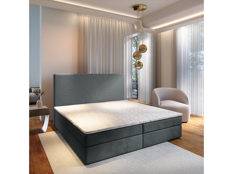  Boxspring giarro 200x200 cm, lit complet avec matelas, gris  - Conforama B