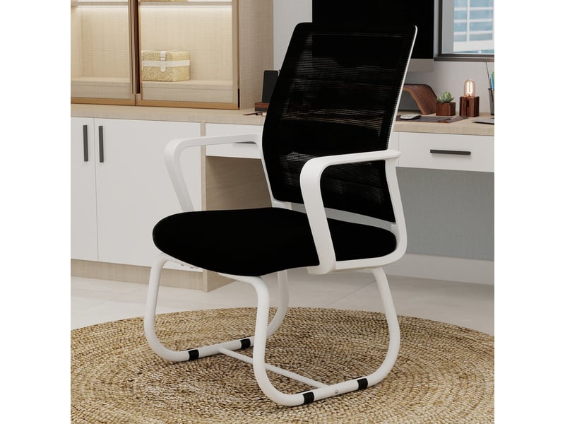  Chaise avec accoudoirs et dossier en maille noir et blanc sur pied luge IKSETERA TRADING LTD - Conforama R