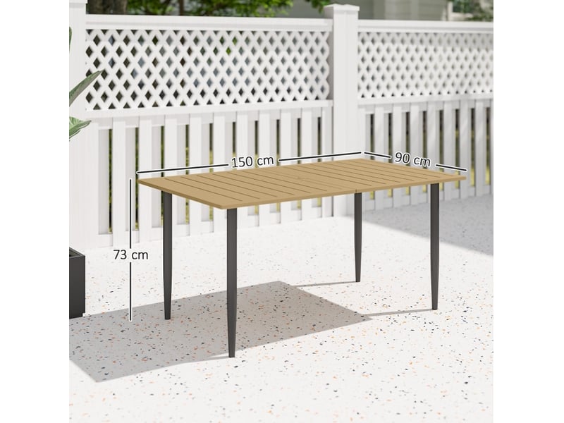  Table de jardin 150 x 90 cm – marron – acier résistant aux intempéries, trou pour parasol central  - Conforama C