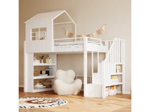 Lit mezzanine 90x200 cm <strong>MERAX</strong>  <strong>lit enfant blanc</strong> coloris blanc