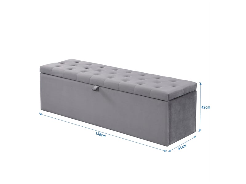  Banc rembourré en velours, banc avec rangement, gris 138 x 41 x 42 cm  - Conforama D