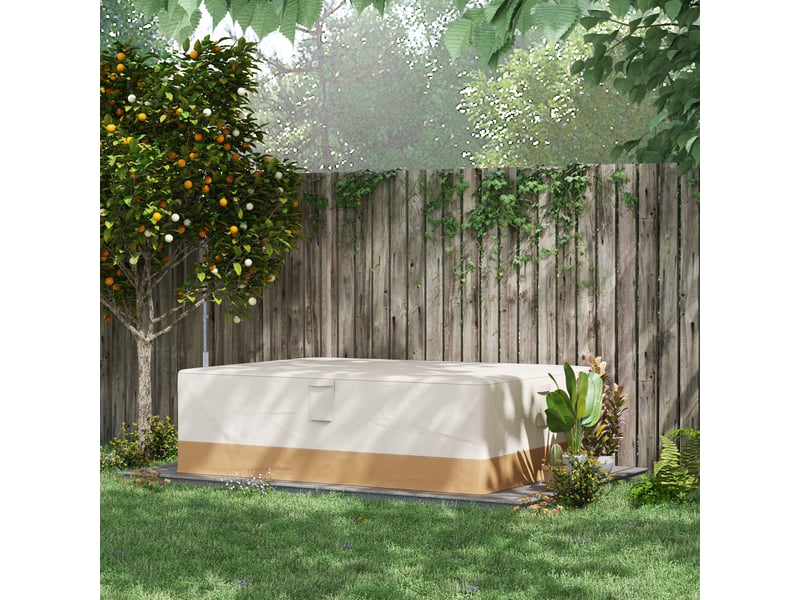  Housse protection mobilier jardin 275×208×78 cm, tissu oxford 600d imperméable, 4 aérations, 5 poignées, cordon de serrage, beige  - Conforama D