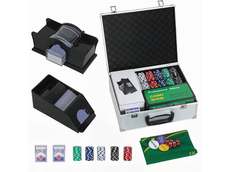  Set de poker 300 jetons 36 x 30 x 15 cm argent aluminium, mallette pour 8 joueurs avec mélangeur manuel  - Conforama A