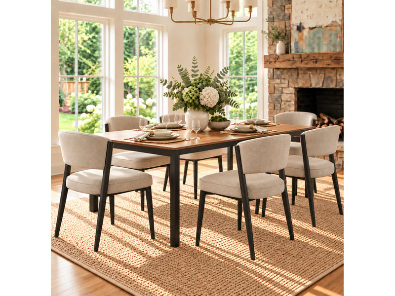  Lot de 4 chaises de salle à manger en tissu chenille taupe, 60x49x80 cm  - Conforama W