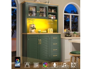 Buffet de cuisine 105,5x40x180 cm vert mdf, 4 portes, led intégrée, style campagne, rangement pratique
