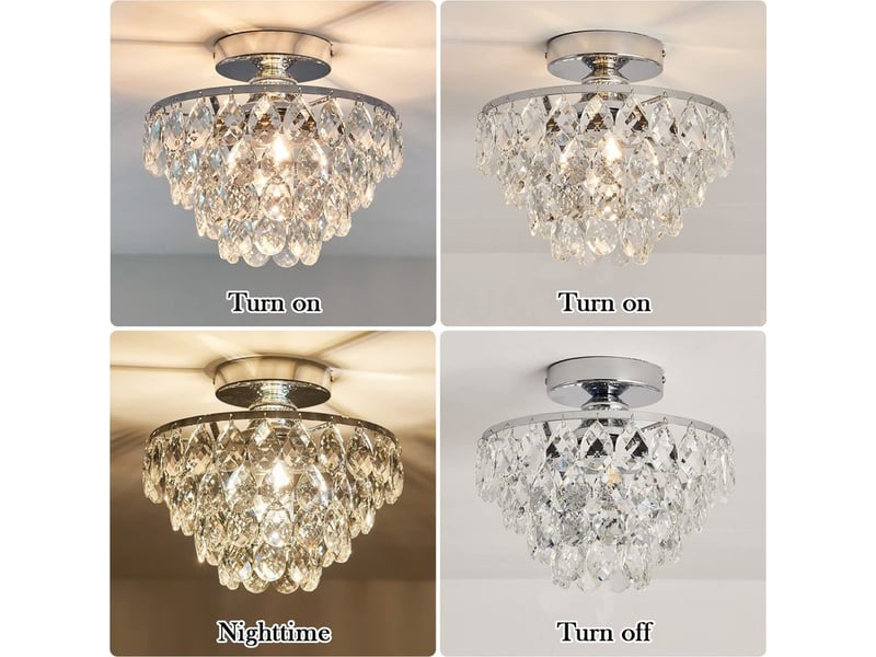  Plafonnier lustre semi-encastré en cristal noir – luminaire de plafond e27 pour couloir, chambre, salle de bain et placard (ampoule non incluse)  - Conforama C