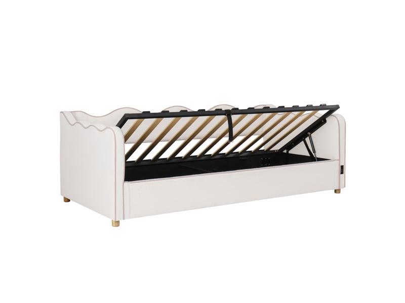  Lit banquette coffre 90x200 cm en bouclé beige lit enfant simple avec usb et type-c  - Conforama A