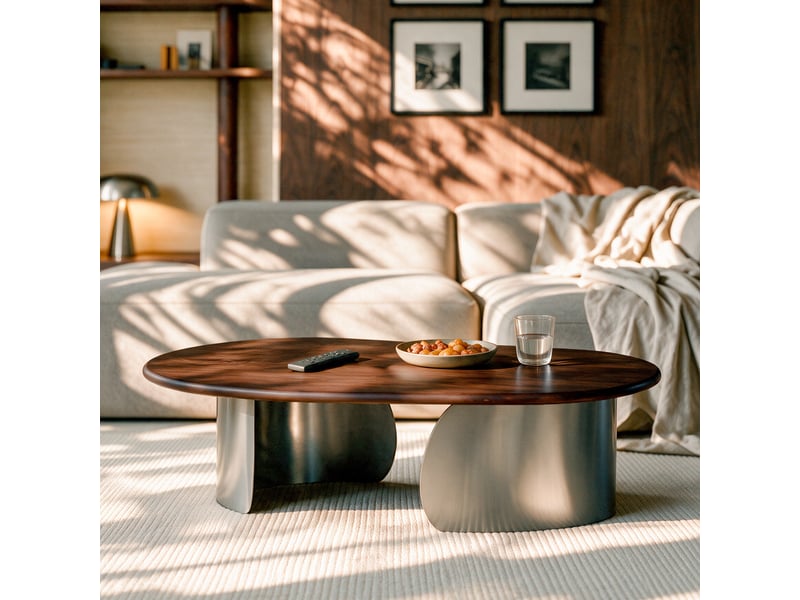  Table basse en bois de manguier marron foncé et métal brossé 120 cm-selma Selma - Conforama B