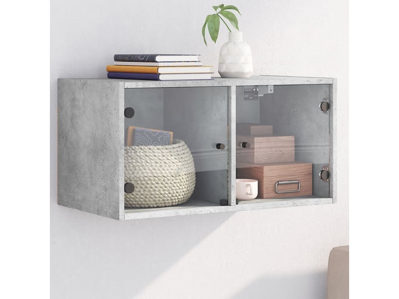  Armoire murale salon, meuble de rangement avec portes en verre gris béton 68,5x37x35 cm  - Conforama B