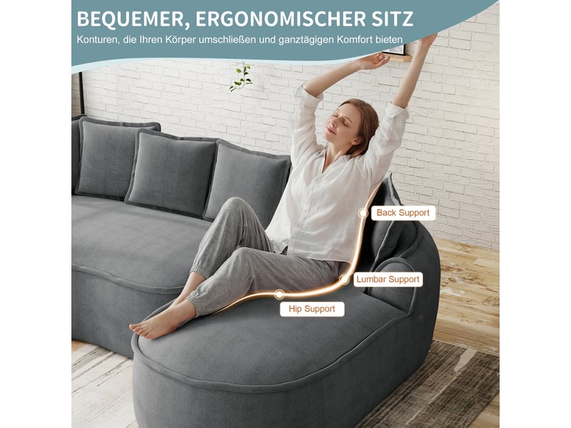 Canapé modulable 252x164x67 cm tissu chenille assise profonde mobilier de salon assise confortable moderne gris OPULERANE TRADING LTD - Conforama E
