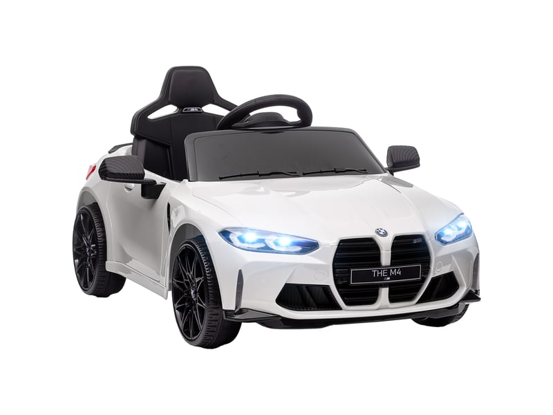  Voiture électrique bmw m4, sonslumières, 3-5 kmh, télécommande, 3-5 ans, blanche.  - Conforama A