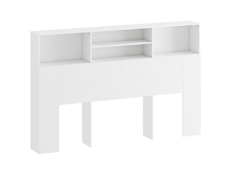  Tête de lit sur pied avec rangements, accessoire de lit 4 compartiments ouverts, 160 x 20,2 x 108,2 cm, blanc  - Conforama B