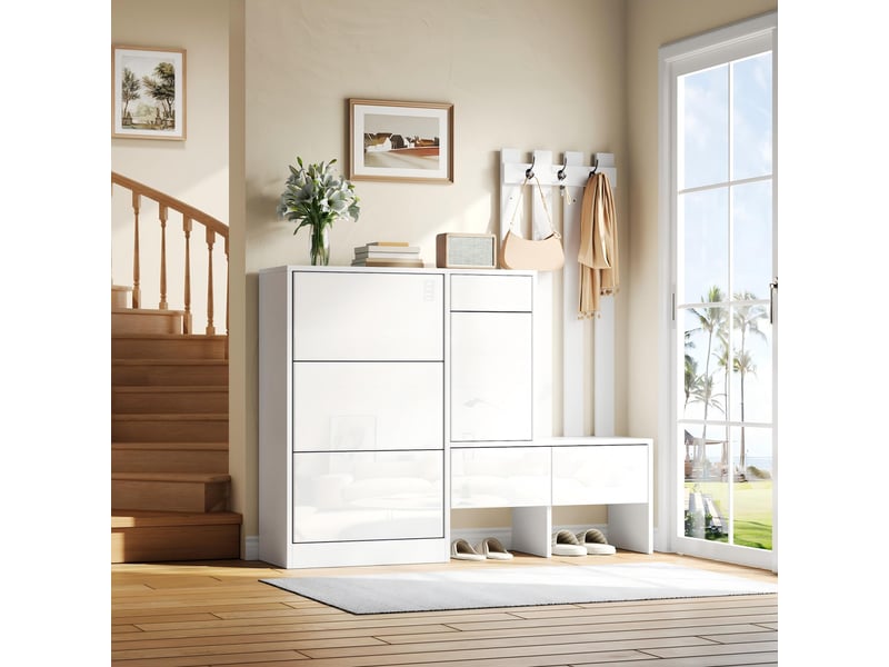  Portemanteau avec banc et rangement 160 x 160 cm en mdf blanc  - Conforama B