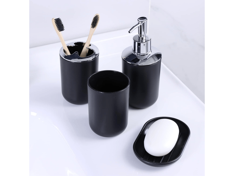  Ensemble d'accessoires de salle de bain 6 pièces avec poubelle, distributeur de savon, porte-savon, noir  - Conforama E