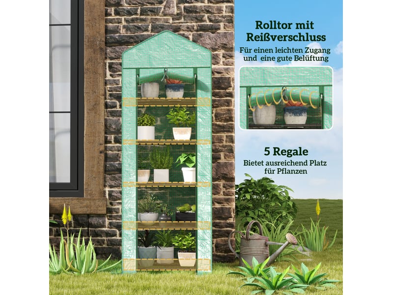  Serre de jardin 69x49x193 cm porte enroulable 5 niveaux plastique vert  - Conforama E