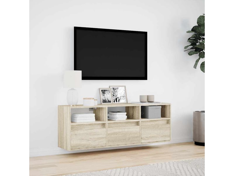 Meuble tv - banc tv - meuble de rangement mural avec lumières led chêne sonoma 130x31x45 cm - Conforama D