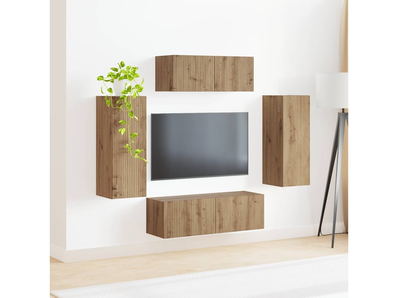  Ensemble meuble tv - banc tv - meuble de rangement 4 pcs chêne artisanal bois d'ingénierie  - Conforama D