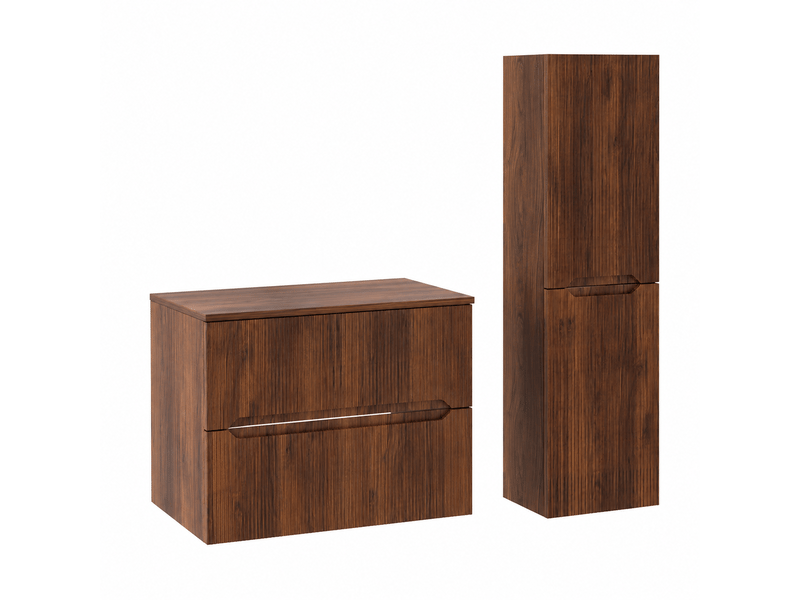  Ensemble meuble sous vasque avec plan et colonne novo l.60 cm effet noyer warmia  - Conforama A