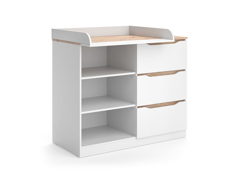  Vicco commode à langer, blancchêne artisan, 113x93cm avec 3 tiroirs  - Conforama A