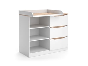 Vicco commode à langer, blancchêne artisan, 113x93cm avec 3 tiroirs